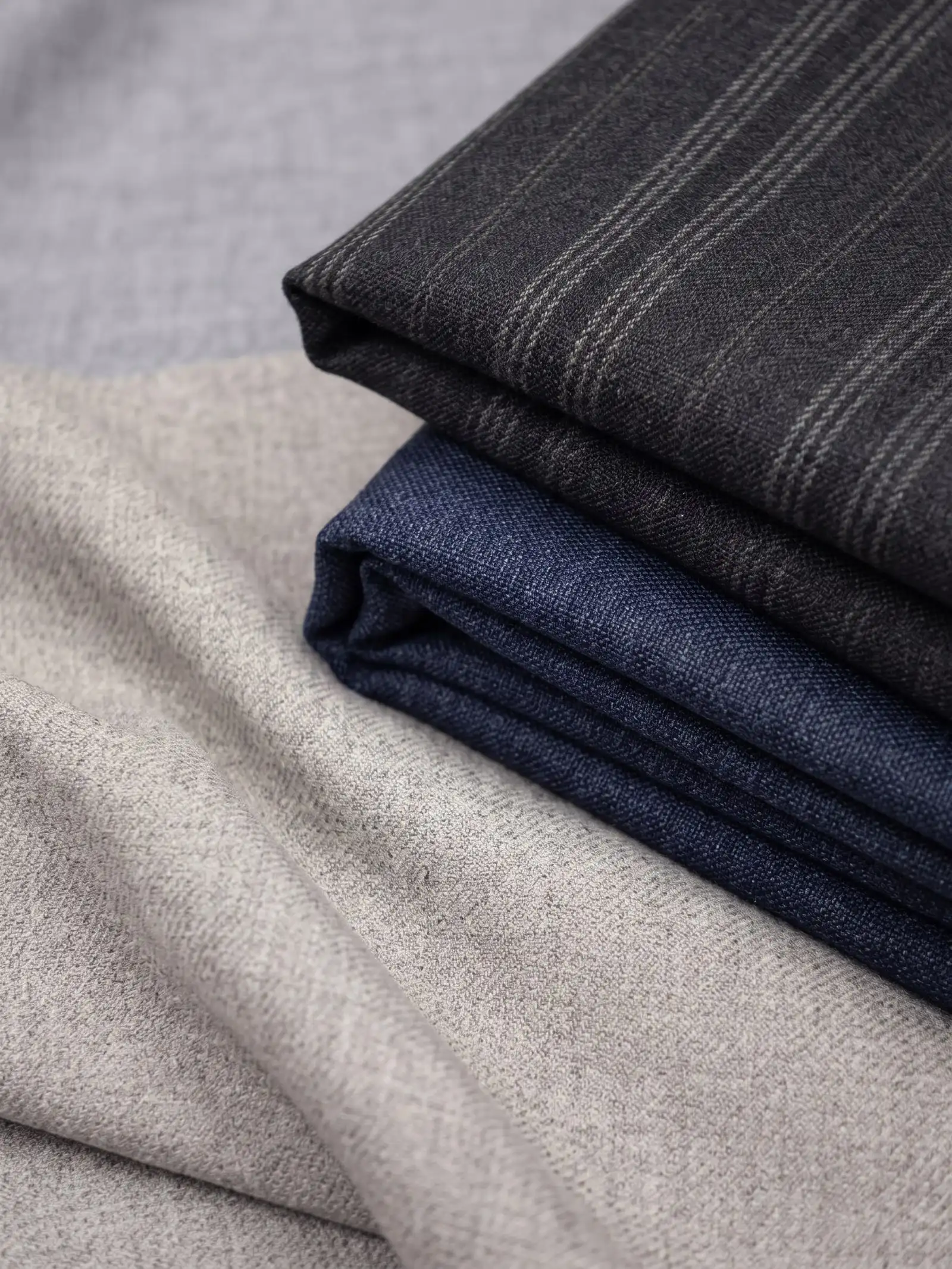 Folded wool suiting in navy and grey
