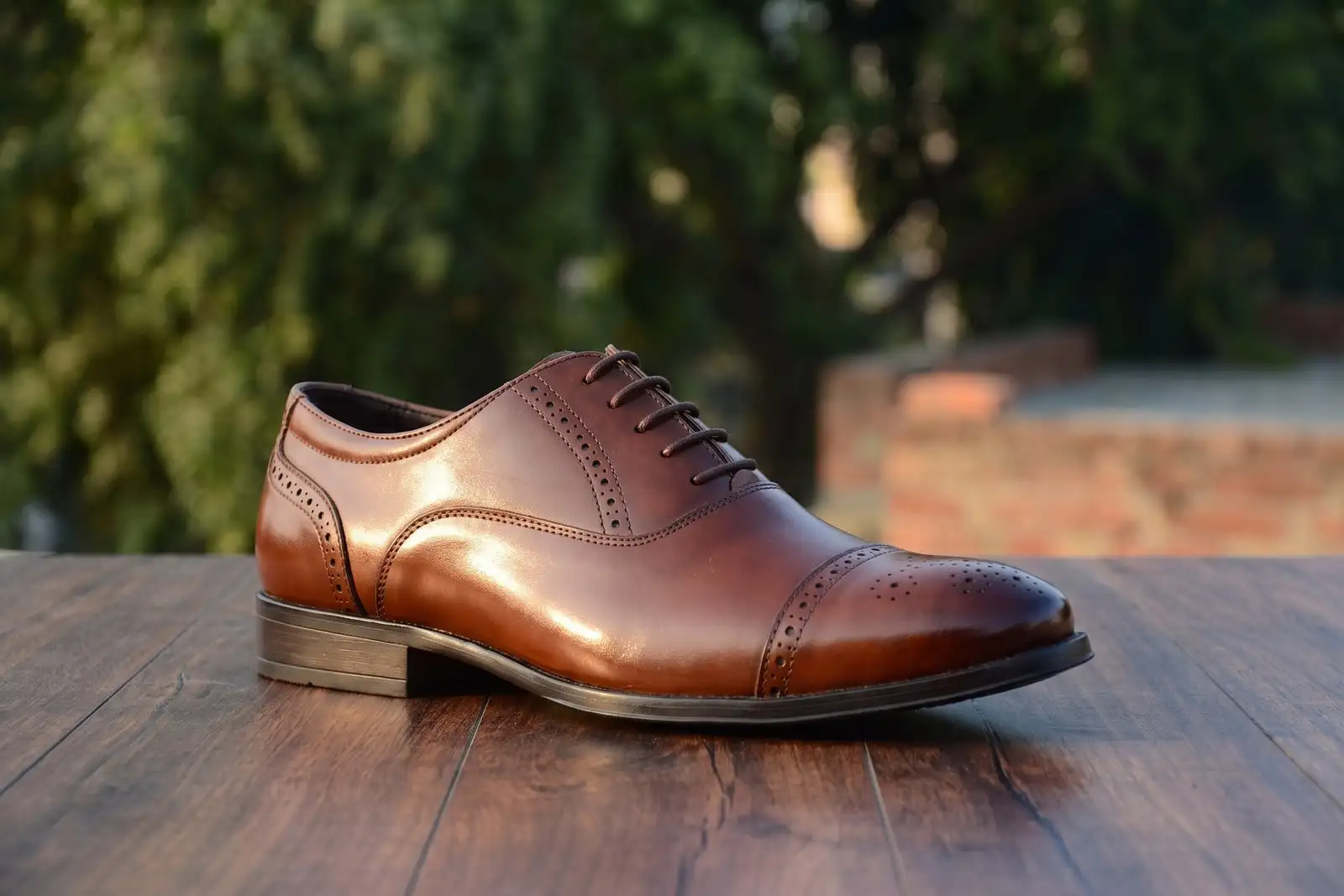 A polished leather dress shoe