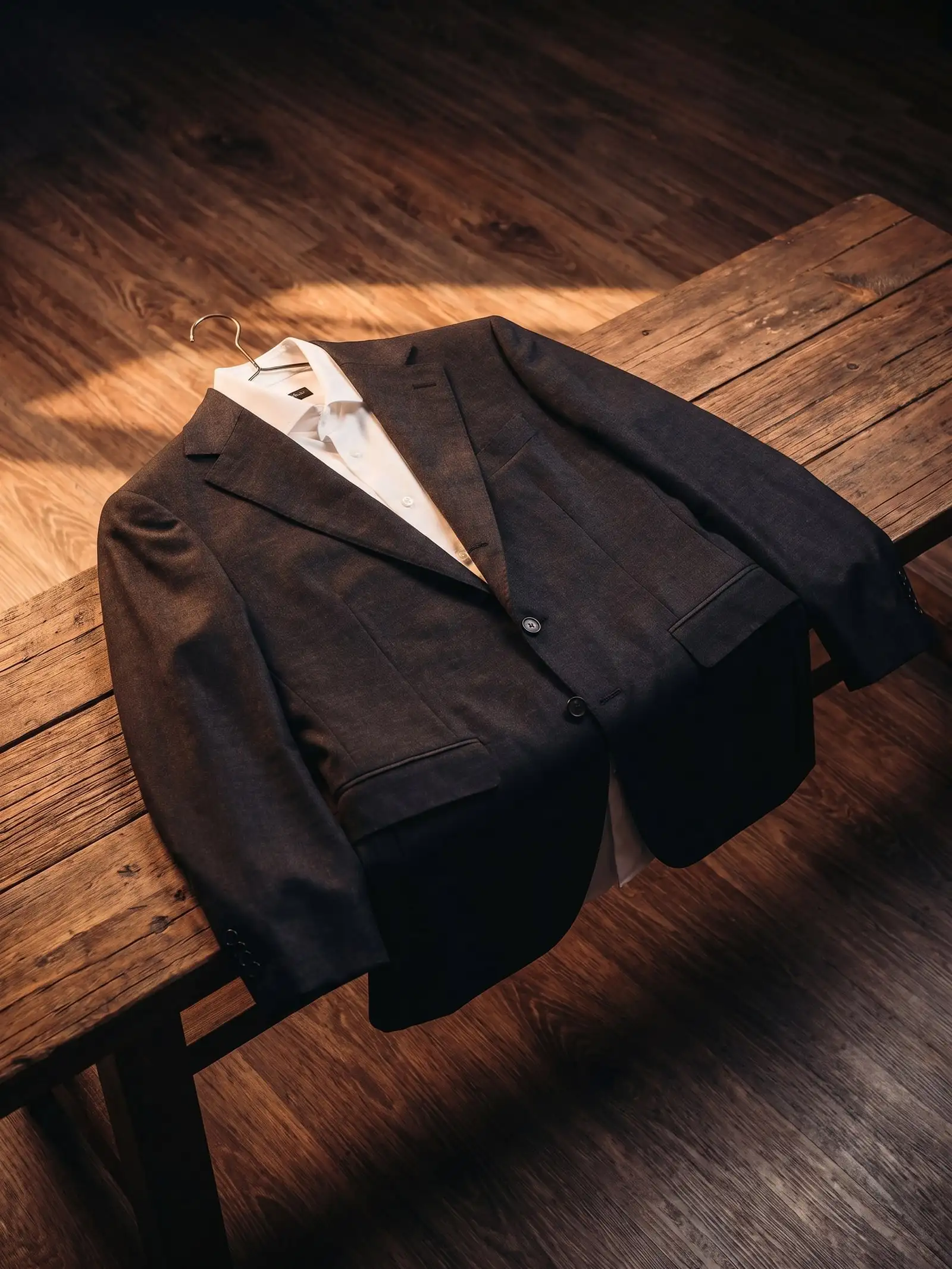 A pressed dark suit jacket